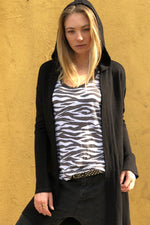 Wrap yourself in Ivory or Black  Long Hooded Japanese thread cardigan