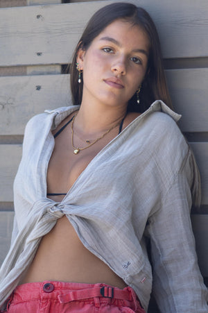
                  
                    Load image into Gallery viewer, Grey linen-cotton tie-front top
                  
                