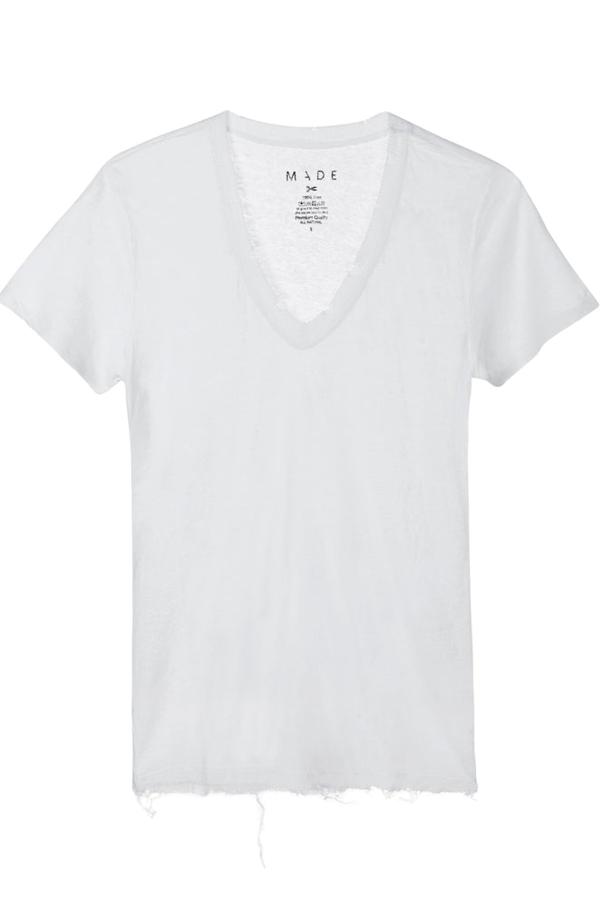 
                  
                    Load image into Gallery viewer, White V Neck Linen Tee
                  
                