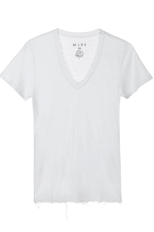 
                  
                    Load image into Gallery viewer, White V Neck Linen Tee
                  
                