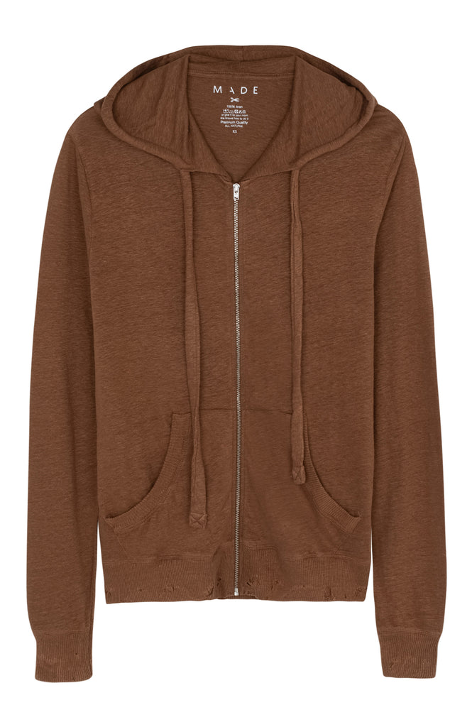 
                  
                    Load image into Gallery viewer, Brown Distressed Linen Hoody
                  
                