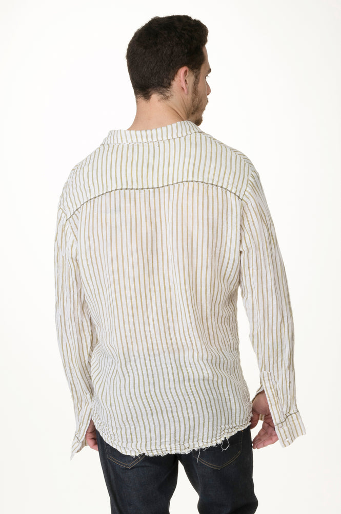 
                  
                    Load image into Gallery viewer, Olive Striped Slub Gauze Shirt
                  
                