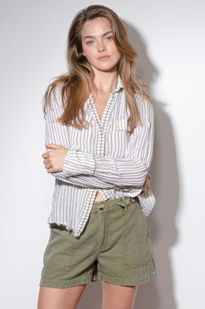 
                  
                    Load image into Gallery viewer, Olive Striped Slub Gauze Shirt
                  
                