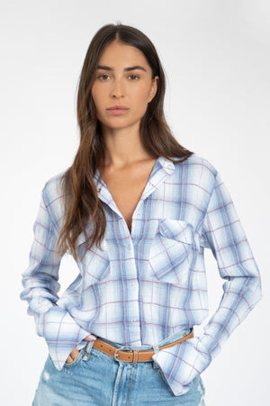 
                  
                    Load image into Gallery viewer, Blue check jacquard snap shirt
                  
                