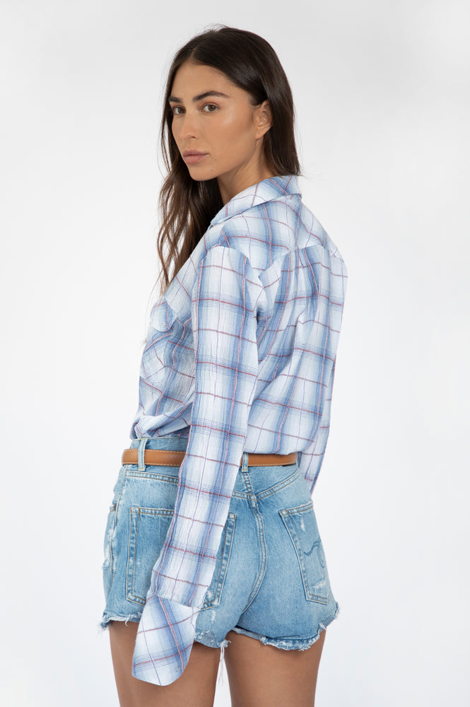 
                  
                    Load image into Gallery viewer, Baby Blue  western plaid snap shirt
                  
                