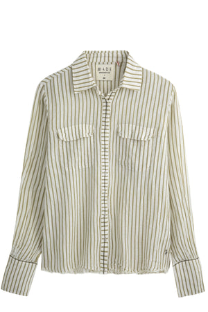 
                  
                    Load image into Gallery viewer, Olive Striped Slub Gauze Shirt
                  
                