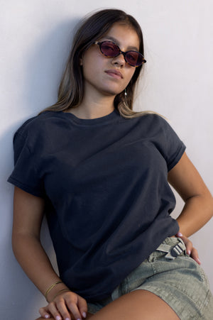 
                  
                    Load image into Gallery viewer, Organic Cotton Black Ribbed Crew Neck Tee
                  
                