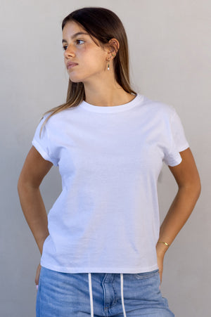 
                  
                    Load image into Gallery viewer, Organic Cotton White Ribbed Crew Neck Tee
                  
                