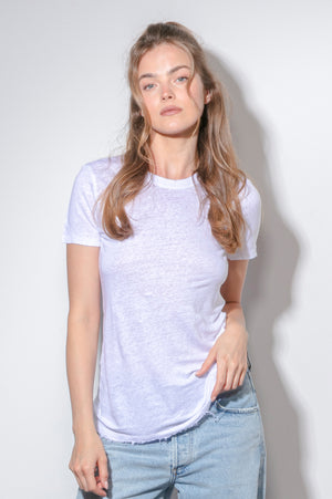 
                  
                    Load image into Gallery viewer, White crew neck Linen Tee
                  
                