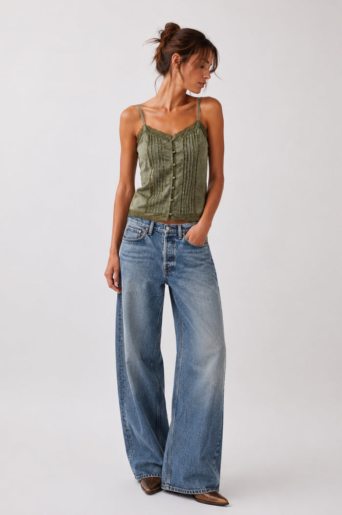 Olive Washed Lace Tank