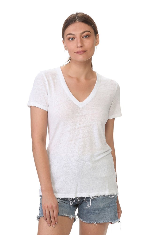 
                  
                    Load image into Gallery viewer, White V Neck Linen Tee
                  
                