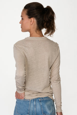 
                  
                    Load image into Gallery viewer, Lt Sand V Neck Linen Tee Long Sleeve
                  
                