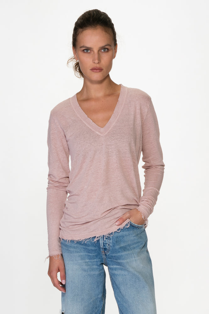 
                  
                    Load image into Gallery viewer, Violet V Neck Linen Tee Long Sleeve
                  
                