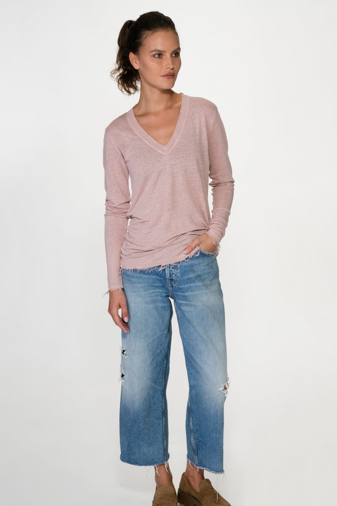 
                  
                    Load image into Gallery viewer, Violet V Neck Linen Tee Long Sleeve
                  
                