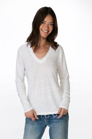 
                  
                    Load image into Gallery viewer, V Neck Linen Tee Long Sleeve
                  
                