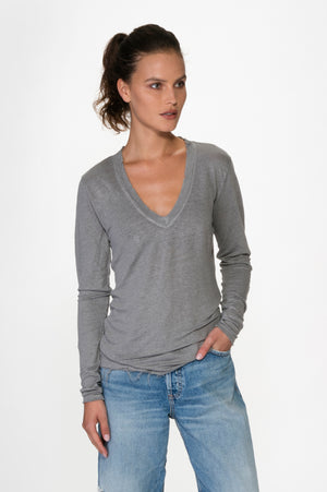 
                  
                    Load image into Gallery viewer, Storm V Neck Linen Tee Long Sleeve
                  
                