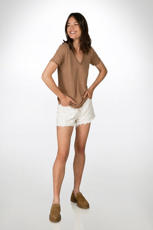 
                  
                    Load image into Gallery viewer, Sand V Neck Linen Tee
                  
                