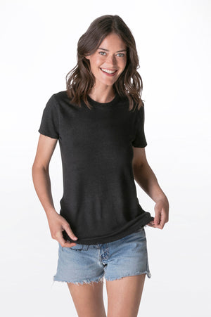 
                  
                    Load image into Gallery viewer, Black crew neck linen Tee
                  
                