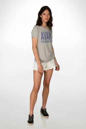 
                  
                    Load image into Gallery viewer, Printed Grey crew neck linen Tee
                  
                