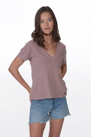 
                  
                    Load image into Gallery viewer, Organic Wood rose V-Neck Tee
                  
                
