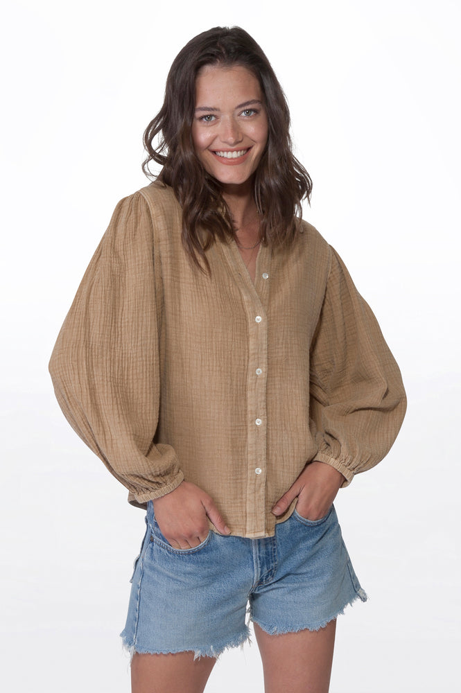 Camel Puff Sleeve Blouse