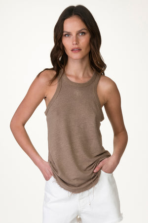 
                  
                    Load image into Gallery viewer, Taupe Linen Halter Tank
                  
                