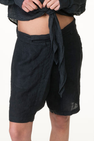 
                  
                    Load image into Gallery viewer, Black washed linen fisherman&amp;#39;s shorts
                  
                