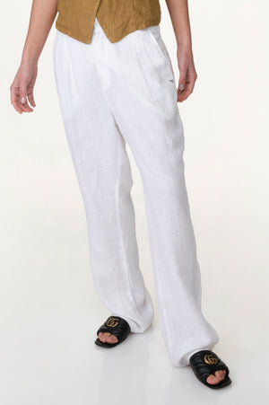 
                  
                    Load image into Gallery viewer, White Washed Linen Pleated Front Pants
                  
                