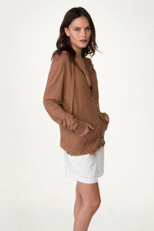 
                  
                    Load image into Gallery viewer, Brown Distressed Linen Hoody
                  
                