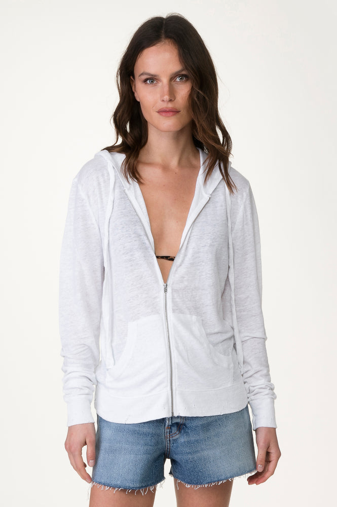 
                  
                    Load image into Gallery viewer, White Distressed Linen Hoody
                  
                