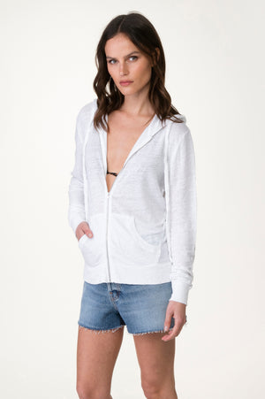 
                  
                    Load image into Gallery viewer, White Distressed Linen Hoody
                  
                