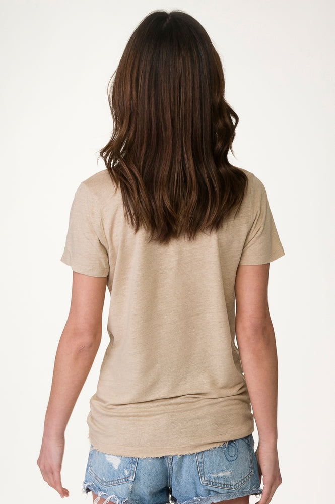 
                  
                    Load image into Gallery viewer, Taupe V Neck Linen Tee
                  
                