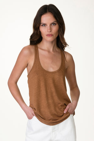 
                  
                    Load image into Gallery viewer, Brown Linen Loose Tank
                  
                