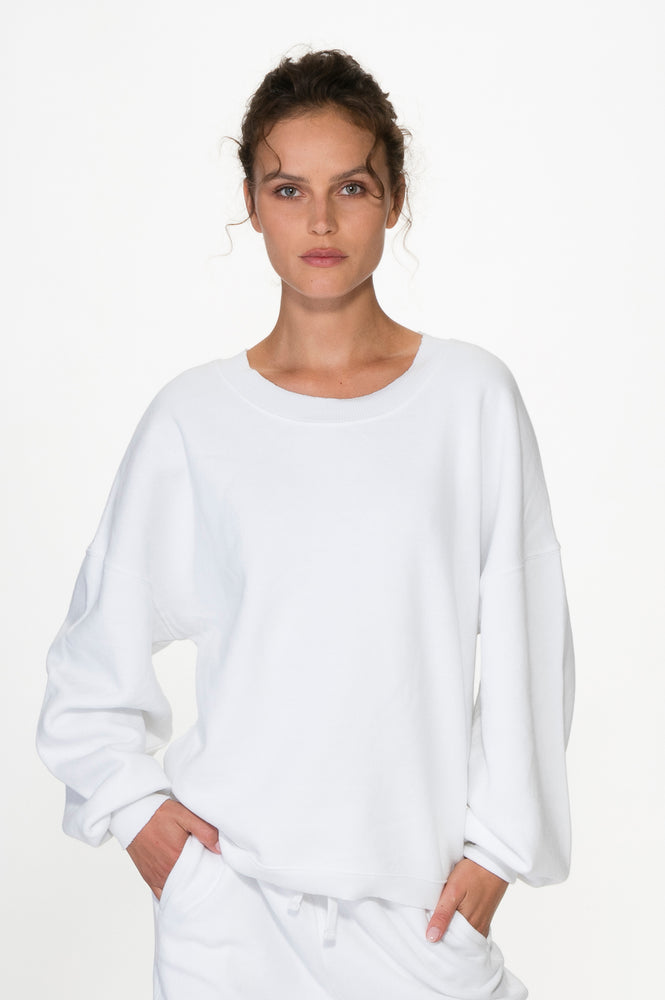 White Oversized puff sleeve sweatshirt