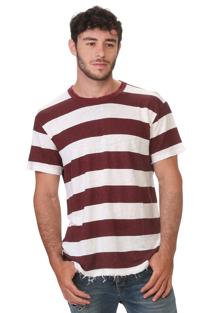 Men's Wide Bordeaux Stripe Linen T-Shirt