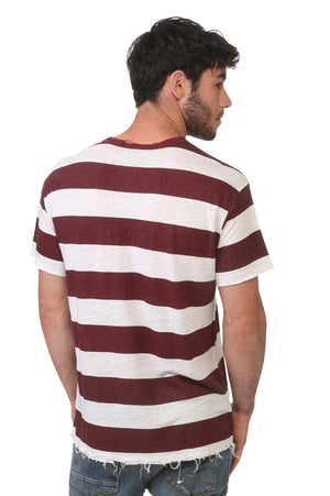 
                  
                    Load image into Gallery viewer, Men&amp;#39;s Wide Bordeaux Stripe Linen T-Shirt
                  
                