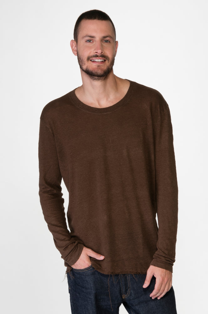 Brown Men's Linen Long Shirt
