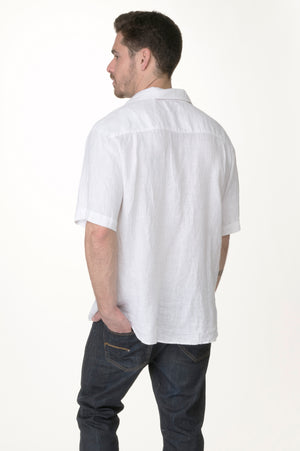 
                  
                    Load image into Gallery viewer, White washed linen men button down ss shirt
                  
                