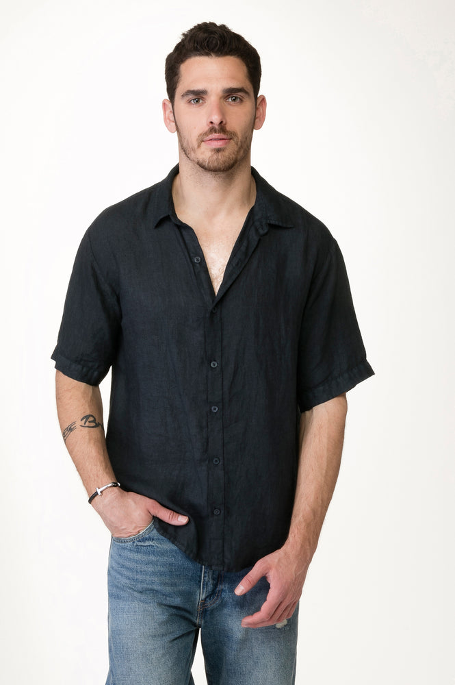 Antra washed linen men button down ss shirt