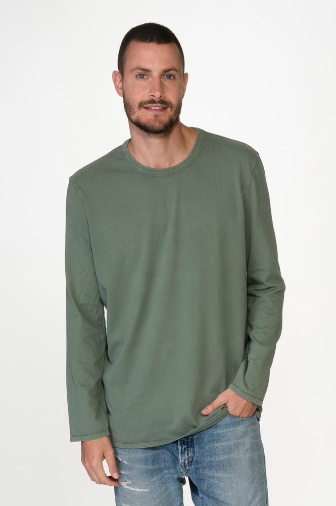 Olive Men Washed Long Sleeves Tee