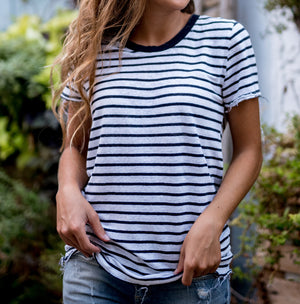 
                  
                    Load image into Gallery viewer, Striped Crew Linen T-Shirt
                  
                