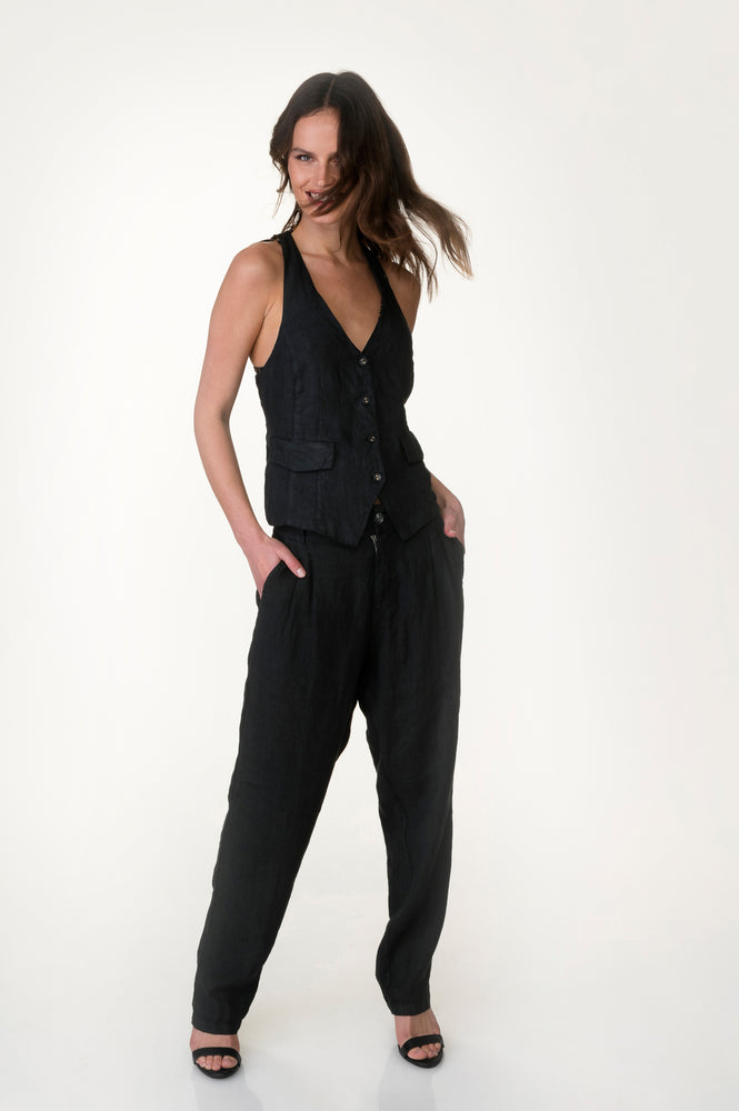 
                  
                    Load image into Gallery viewer, Black washed linen vest
                  
                