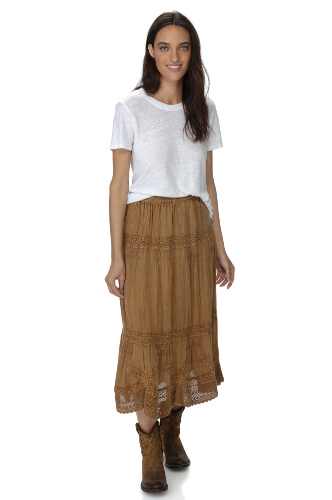 Coconut Ankle Length washed Laces Skirt