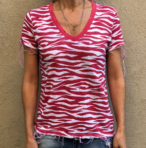 
                  
                    Load image into Gallery viewer, Zebra V Neck Linen Tee
                  
                