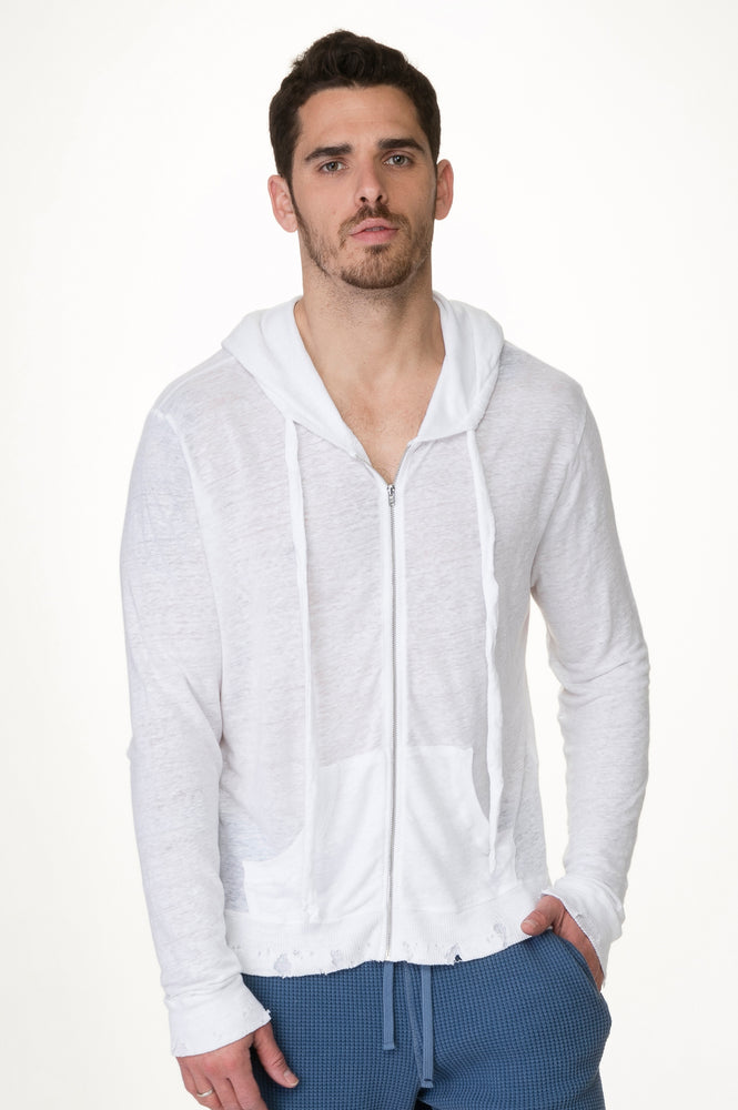 White Distressed linen hoody